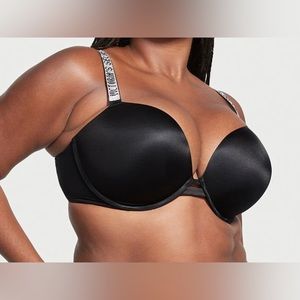 Victorias Secret Bling Black Bombshell Push Up Bra with Padding w Rhinestone 38D